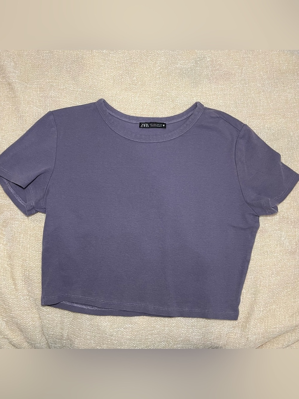 ZARA Purple Short-Sleeve Crop Tee size L